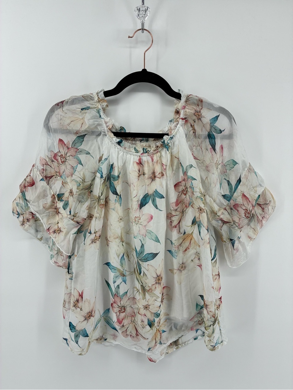 Bellambia Silk Blend Elegant Floral Chiffon Blouse Made in Italy
